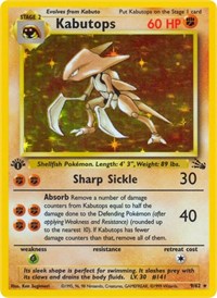 Kabutops (9) (1st Edition Holofoil) English - Fossil [Heavily Played]